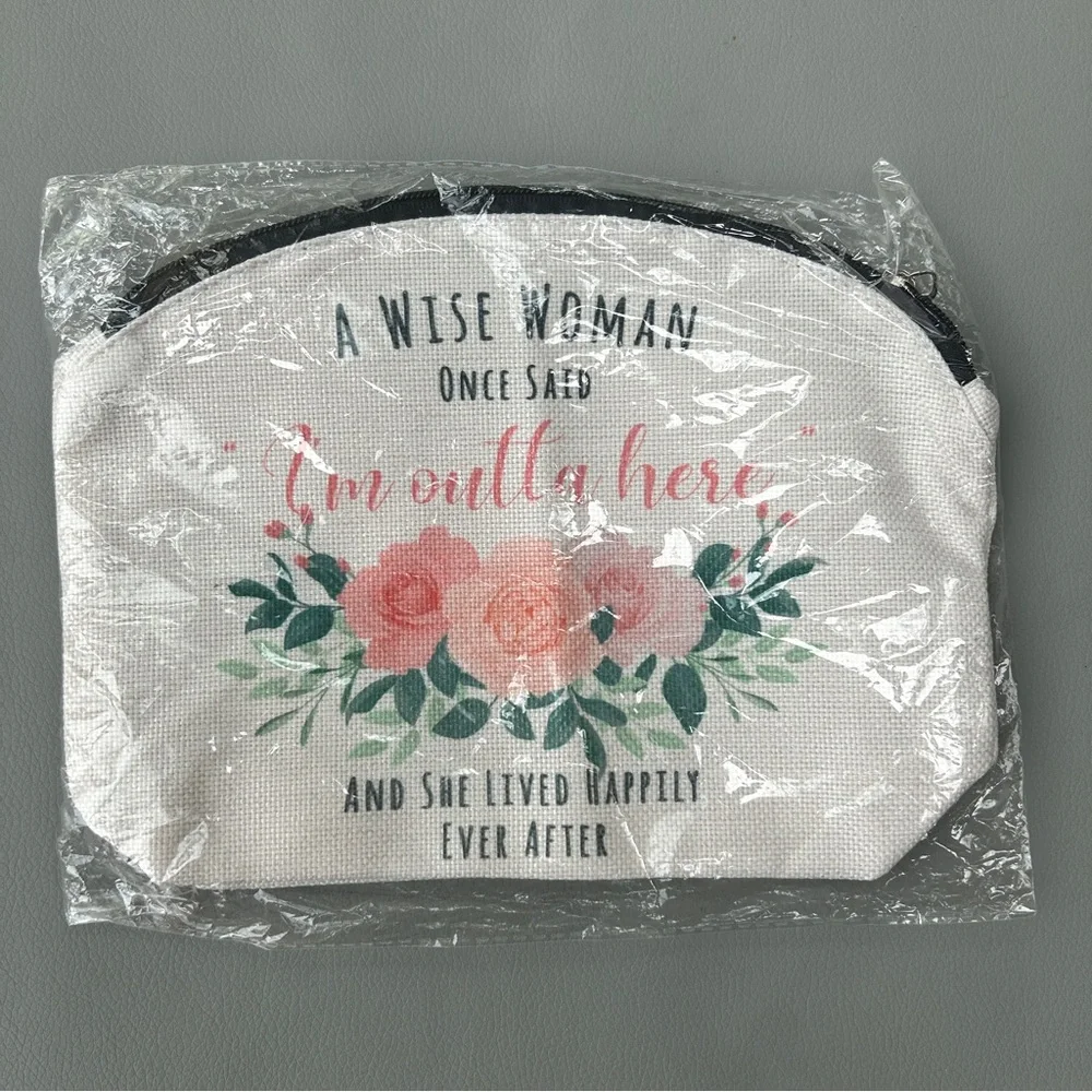 Z Initial Floral Print Cosmetic Bag Inspirational Funny Quote Zipper Pouch